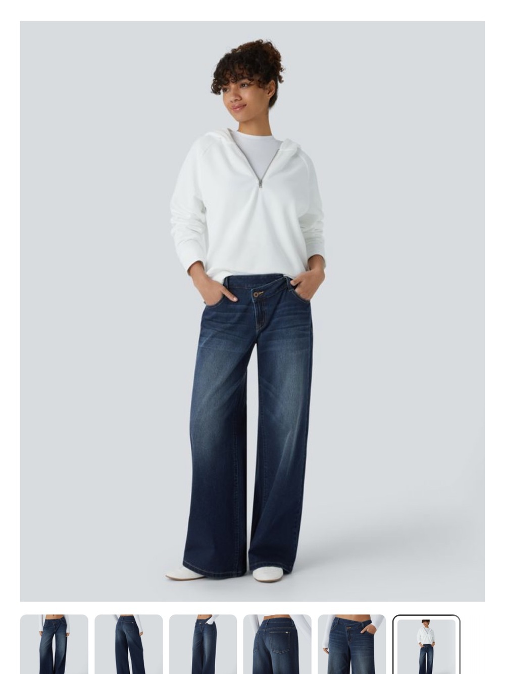 Halara Flex™ Asymmetric Low Rise Zipper Pockets Baggy Wide Leg Washed Jeans